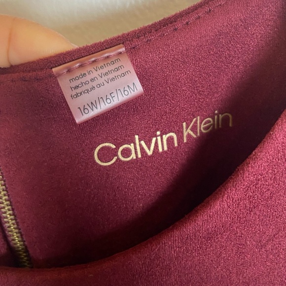 Calvin Klein Faux Suede Fit & Flare Midi Dress Size 16W Red Curvy Stretch - Picture 8 of 9